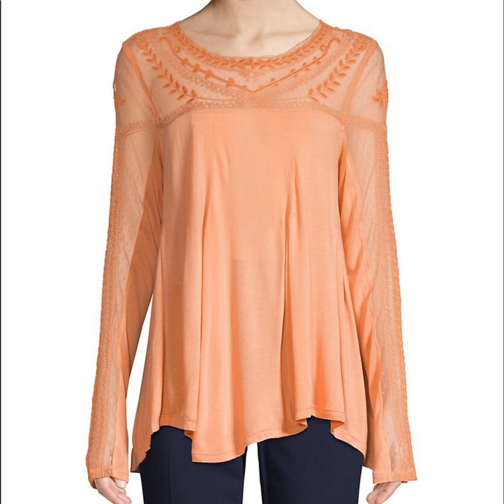 Free People Botanical Lace Long Sleeve Top